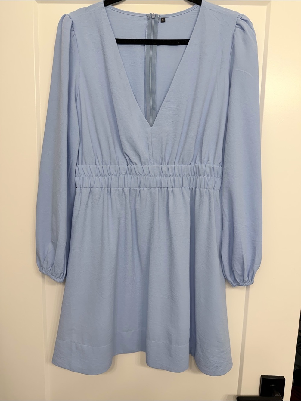 Light Blue V-Neck Long Sleeve Women's Dress